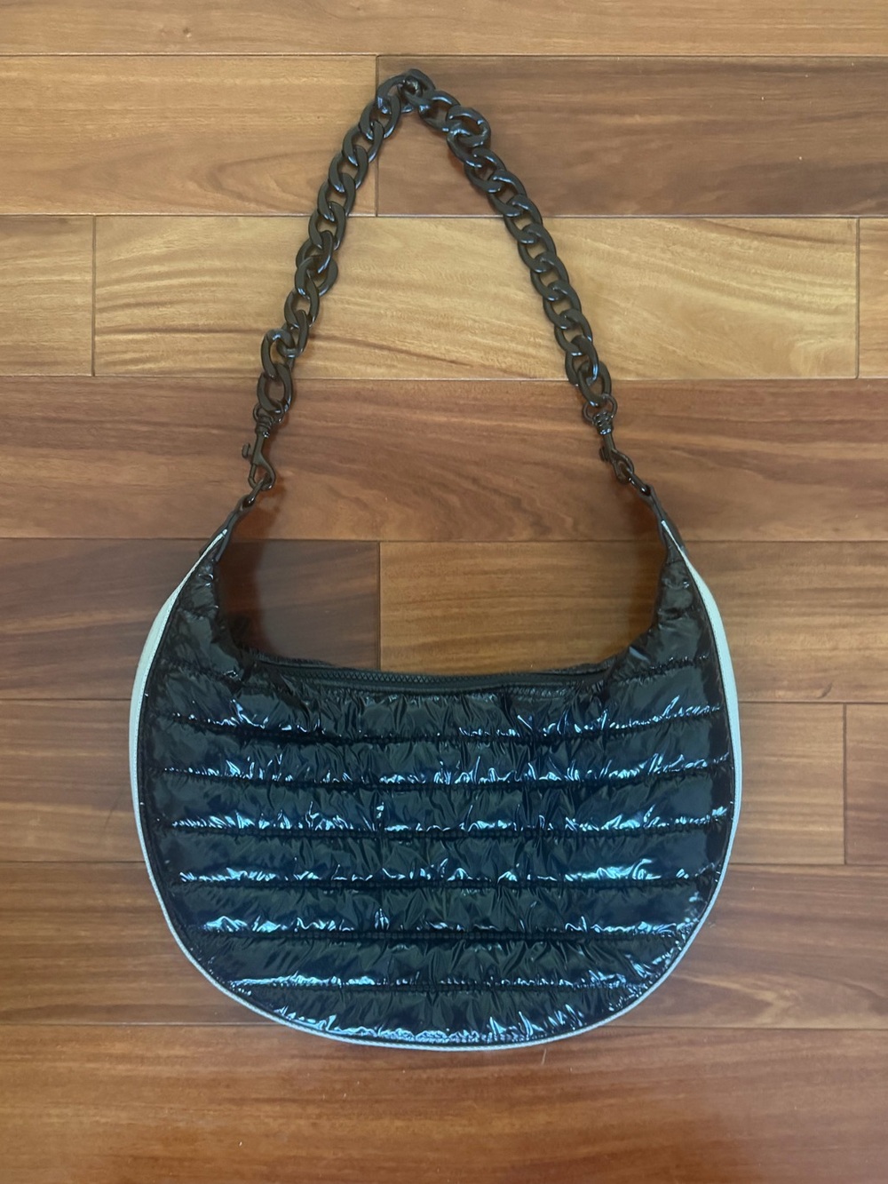 BCBG Black Quilted Crescent Shoulder Bag with Chain Strap! Very cool!